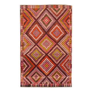 Vintage Turkish Kilim Handmade Pink Geometric Wool Rug For Sale