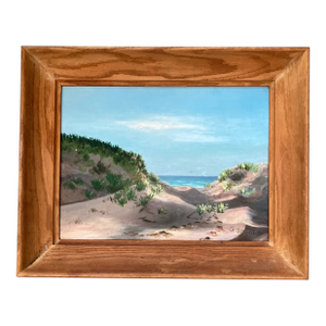 1960’s Original Seascape With Dunes Painting Original Golden Oak Frame Signed
