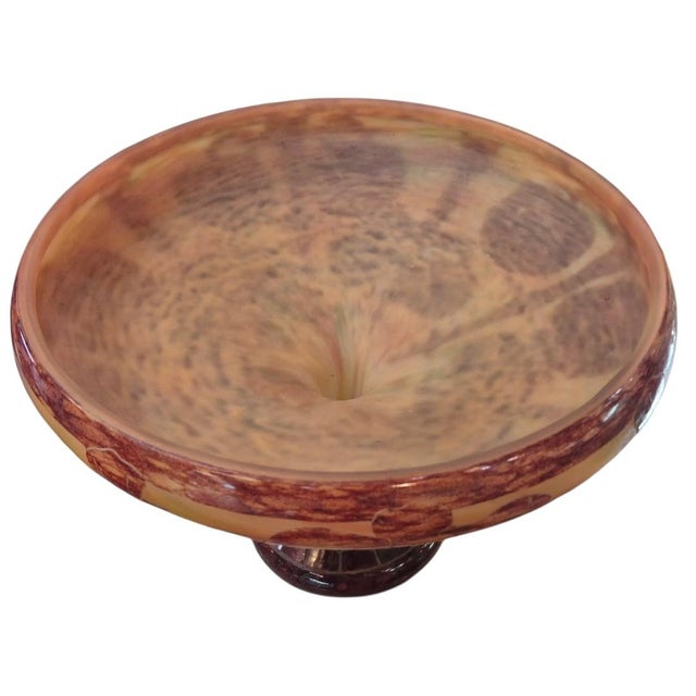 Glass Large Art Deco Cameo Glass Footed Bowl by Le Verre Français (Schneider) – "Fuchsias" Pattern (13 in Diameter) For Sale - Image 7 of 7