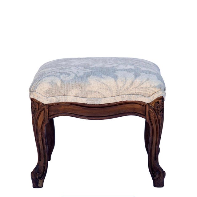 Antique French Footstool, Hand Carved, Upholstered in Italian Damask For Sale - Image 4 of 4