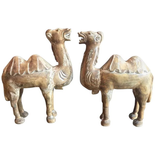 Brown Large Tang-Style Chinese Carved Bactrian Camels - A Pair For Sale - Image 8 of 8