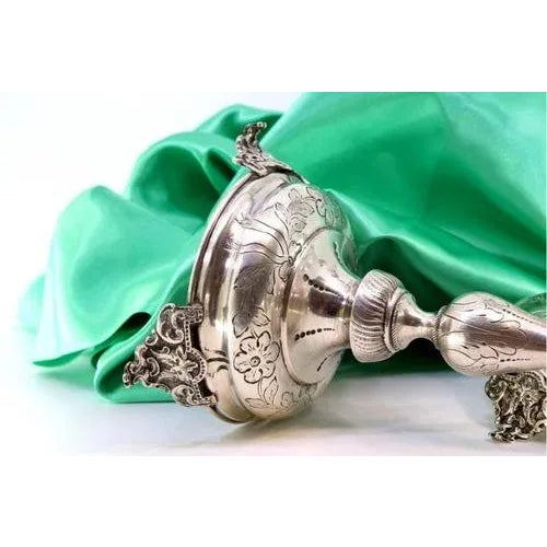 Metal Silver Candlesticks with Engraved Floral Motifs For Sale - Image 7 of 9