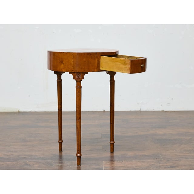 Brown French Louis XVI Walnut Side Table with Single Drawer and Fluted Legs For Sale - Image 8 of 12