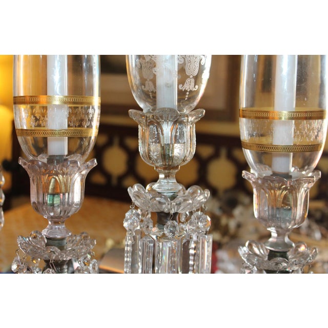 Grand C1890 French Antique Napoleon III Baccarat Crystal "Medallion" Series 3 Light Candelabra/ Candle Holder - Signed For Sale In Miami - Image 6 of 12