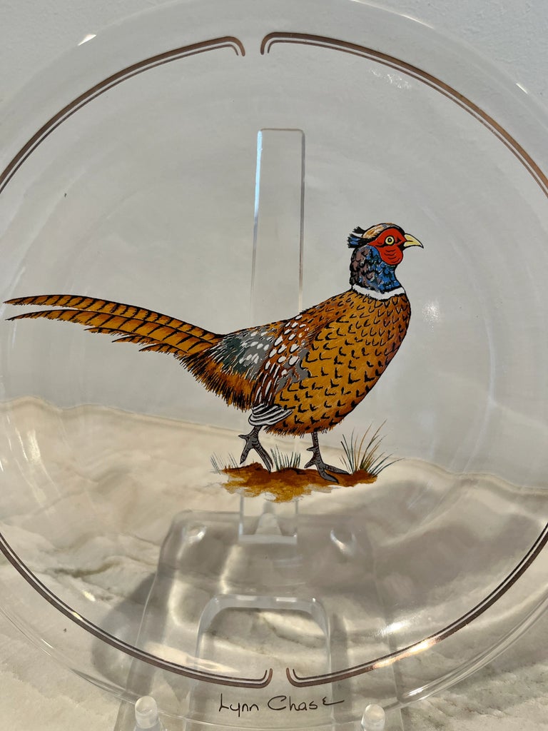 Late 20th Century Winter Game Birds Red Glassware Canapé Plates by 