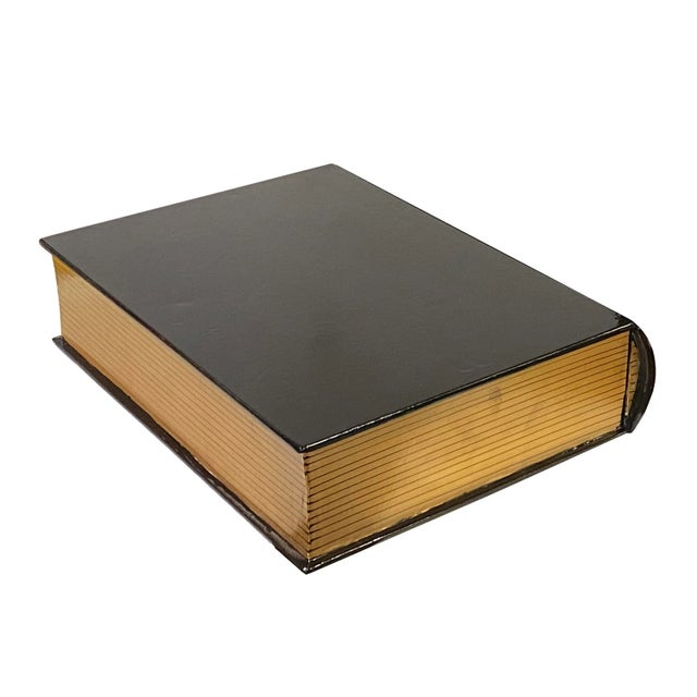 2020s Black Lacquer Golden Side Book Shape Storage Box Accent For Sale - Image 5 of 9