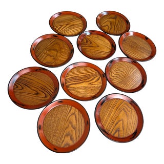 Japanese Tora-Nuri Lacquerware Plates, 1950s, Set of 10 For Sale
