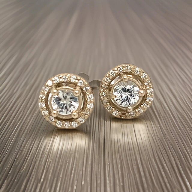 Metal Natural Sapphire Diamond Stud Earrings 14k W Gold 0.83 TCW Certified For Sale - Image 7 of 13