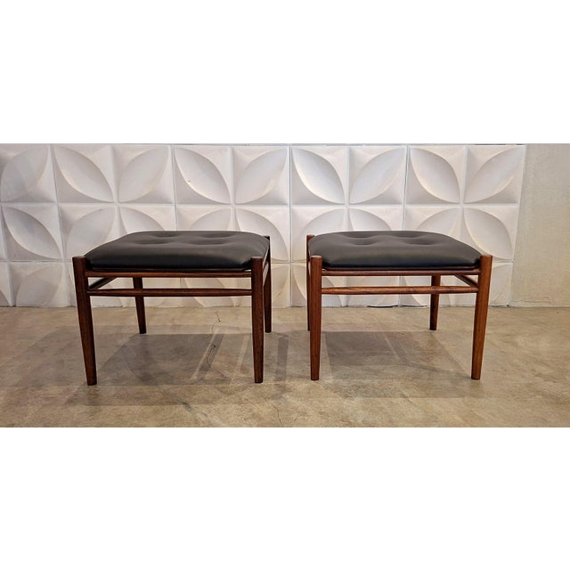 Bodafors Indian Rosewood and Leather Reversible Stools by Alf Svensson for Bodafors, 1960s, Set of 2 For Sale - Image 4 of 12