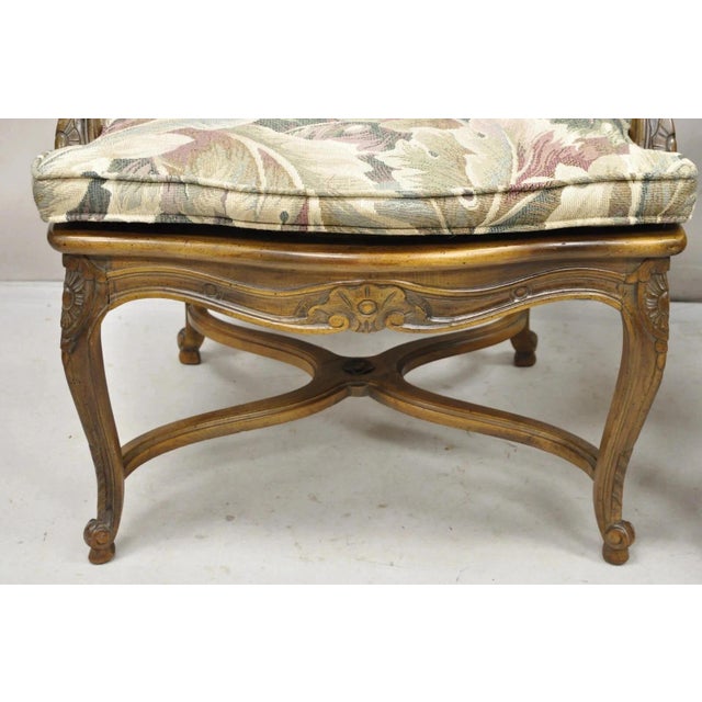 Vintage French Country Louis XV Style Upholstered Cane Lounge Arm Chairs - Pair For Sale In Philadelphia - Image 6 of 12