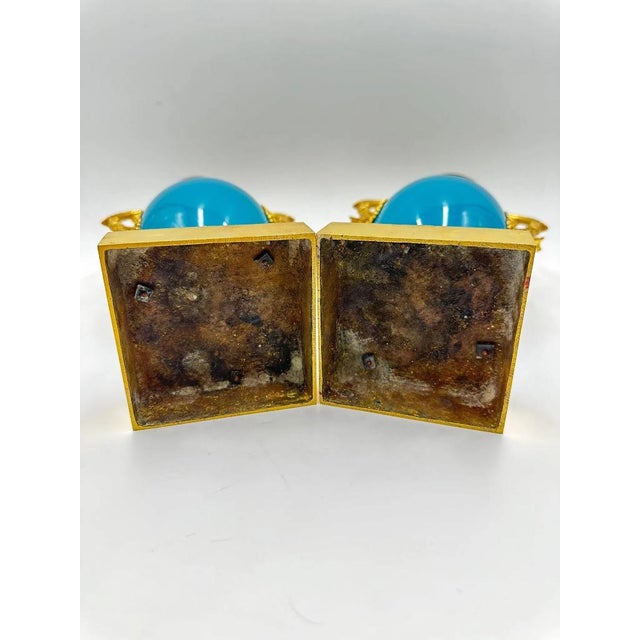 Antique Charles X French Vases in Blue Opaline and Gilded Bronze, Set of 2 For Sale - Image 5 of 13