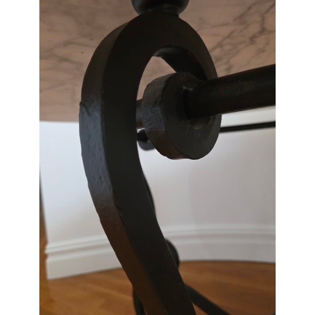 Metal Vintage 54" Round Carrara Marble & Iron Center Table For Sale - Image 7 of 11