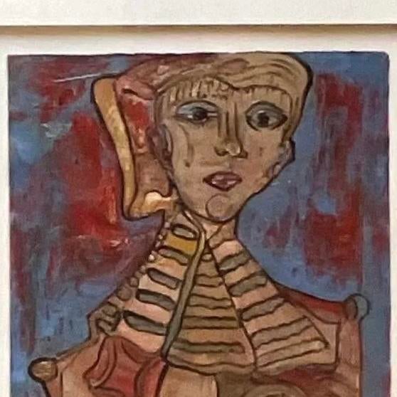 Vintage Boho Signed Original Oil Abstract Figural of Woman For Sale - Image 12 of 13