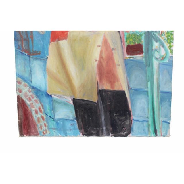 Paint Vintage Oil Painting Portrait of Tall Fashionable Woman - Unsigned For Sale - Image 7 of 10