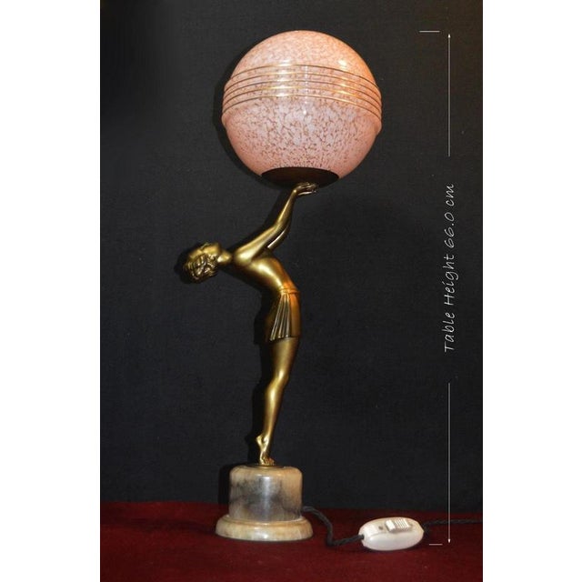 Art Deco French Figural Dancer Table Lamp with Glass Globe, 1930 For Sale - Image 3 of 18
