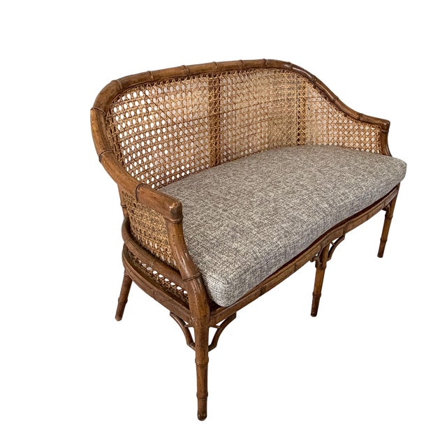 Chinoiserie Faux Bamboo & Caned Barrel Back Settee Loveseat For Sale - Image 4 of 12