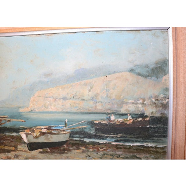 Blue Antique Original f.g. Fortis Nautical Coast Shore Volcano Sail Boat Oil Painting For Sale - Image 8 of 12