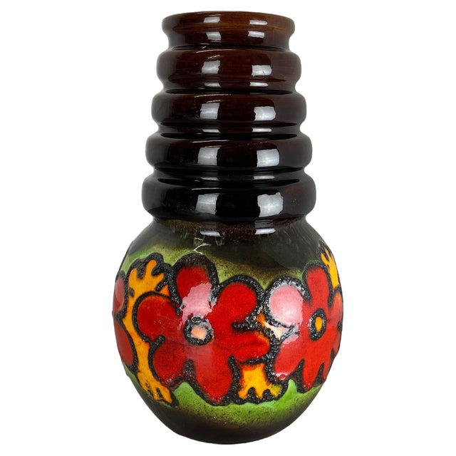 Large Fat Lava Multi-Color Floral Floor Vase attributed to Scheurich, 1970s For Sale