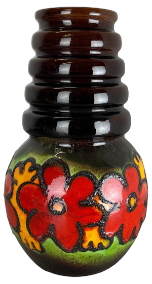 Large Fat Lava Multi-Color Floral Floor Vase attributed to Scheurich, 1970s