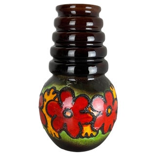 Large Fat Lava Multi-Color Floral Floor Vase from Scheurich, 1970s For Sale