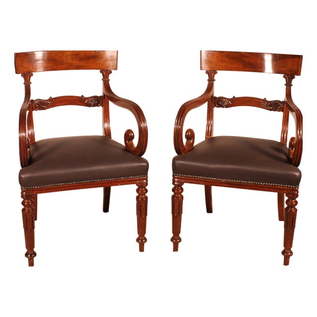 William IV Mahogany Armchairs, 1830s, Set of 2 For Sale