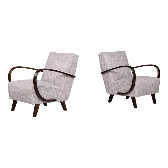 Upholstered Bentwood Lounge Chairs by Jindrich Halabala, 1940s, Set of 2 For Sale