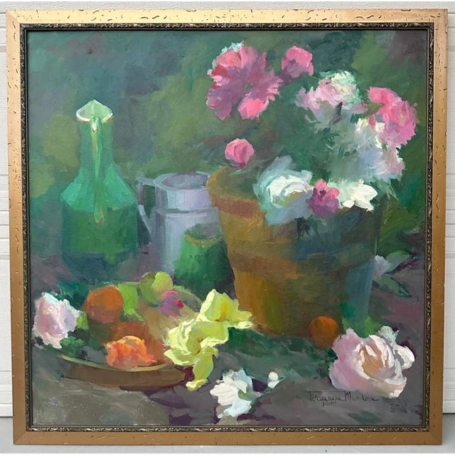 1999 Large Torgesen Murdock “Still Life W/ Peonies & Summer Fruit” Oil on Board For Sale - Image 14 of 18