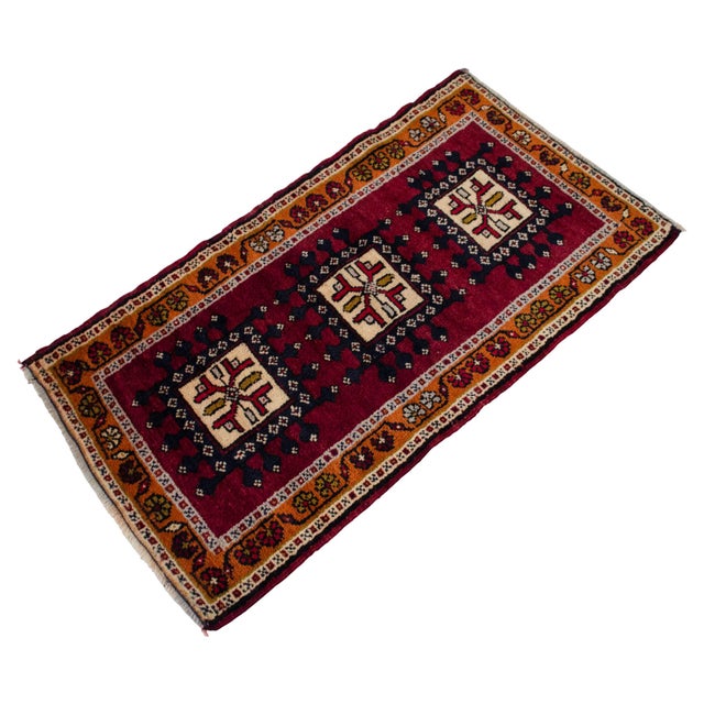1970s 1970s Hand Knotted Turkish Rug, Door Mat, Entryway Rug, Bath Mat, Kitchen Decor, Small Rug - 1′8″ × 3′1″ For Sale - Image 5 of 13