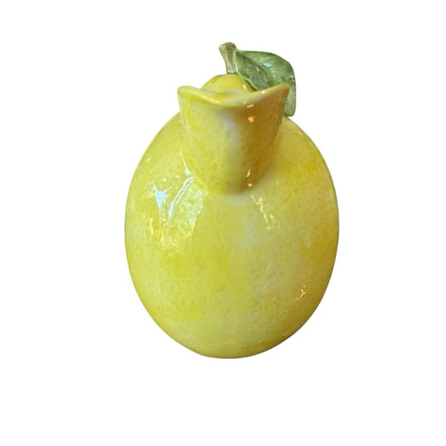 Vintage Lemon Shaped Yellow Green Leaves Made in Japan Pitcher For Sale - Image 4 of 6