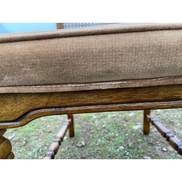 1980s Vintage Mid Century Modern Walnut/Cane High Back Dining Armchairs Set of Two Needs New Upholstery For Sale - Image 5 of 12