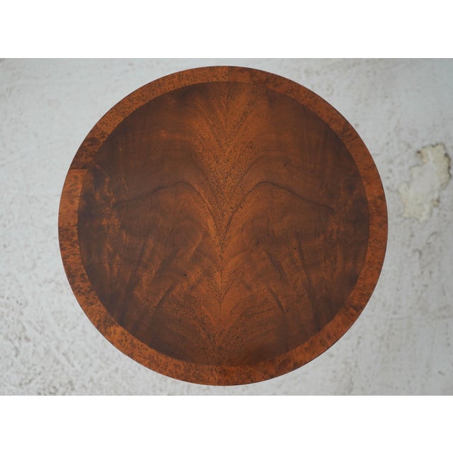 Wood Round Burl Walnut & Mahogany 1 Drawer Pedestal Table For Sale - Image 7 of 17