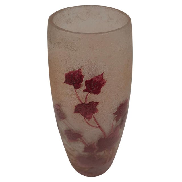 Verrerie Legras Antique Legras French Art Nouveau Enameled Glass Vase – Ivy Pattern (11 Inches) For Sale - Image 4 of 10