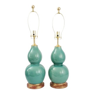 Lamp Pair Blue Turquoise Restored For Sale
