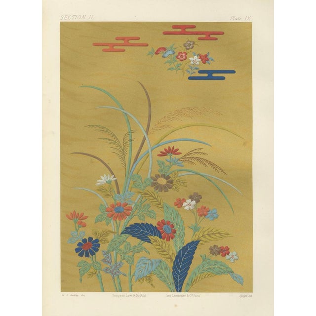 Paper Japanese Floral Meadow on Golden Backdrop, 1880s, Paper For Sale - Image 7 of 10