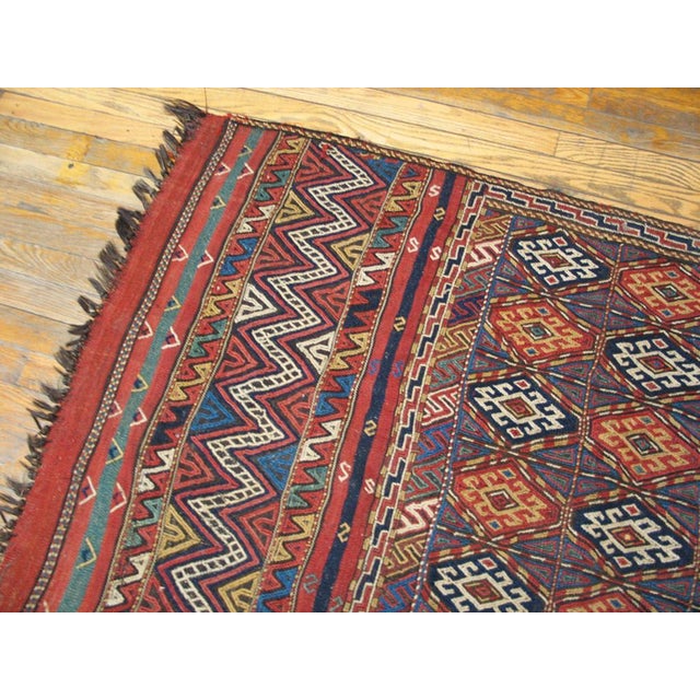 Early 20th Century 1900s Multicolor Diamond Tribal Antique Persian Soumak Rug 6'4" X 10'9" Hand Knotted Wool Carpet For Sale - Image 5 of 5