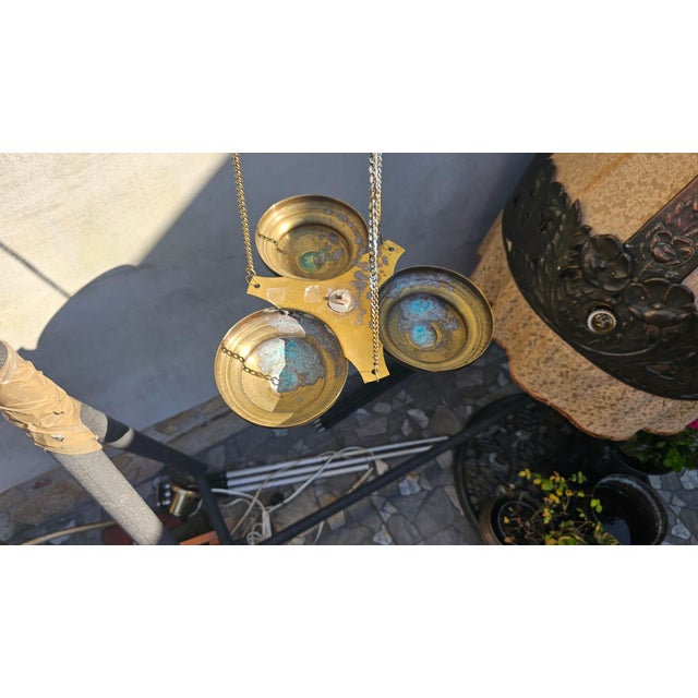 19th Century Brass Triple Hanging Candleholder, 1890s For Sale - Image 5 of 8