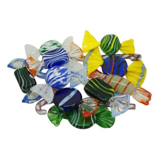 Vintage Set of 13 Murano Swirled Striped Art Glass Wrapped Candy Cane Ornaments For Sale