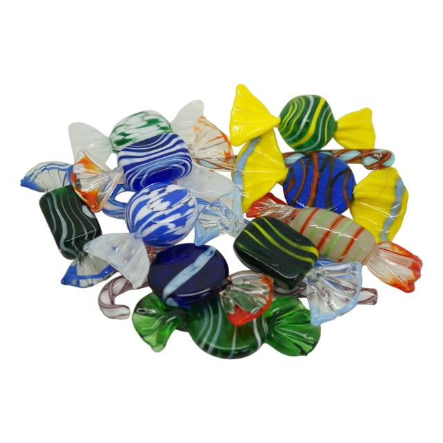 Vintage Set of 13 Murano Swirled Striped Art Glass Wrapped Candy Cane Ornaments For Sale
