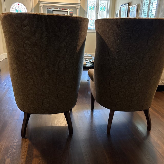 Pair of Custom Made Wingback Chairs in Paisley Corduroy, Perfect Condition For Sale In Dallas - Image 6 of 12
