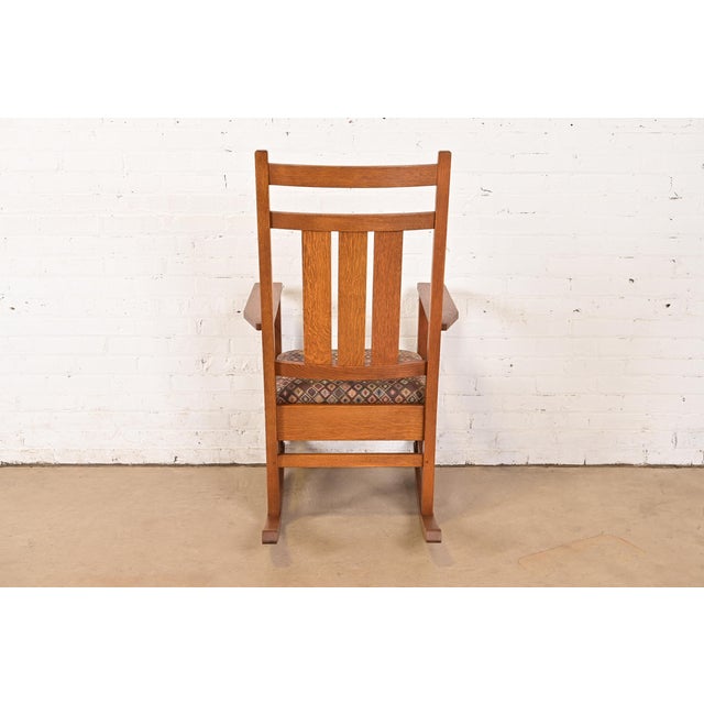 Stickley Harvey Ellis Collection Mission Arts & Crafts Inlaid Oak Rocking Chair For Sale - Image 11 of 13
