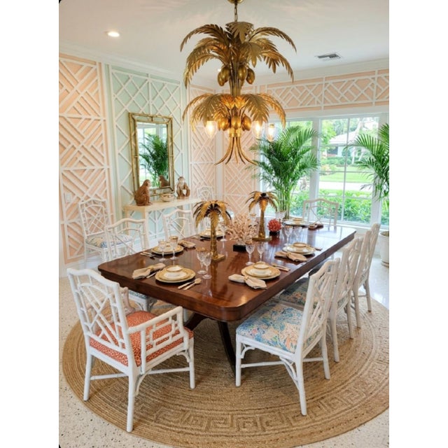 Vintage White Chinese Chippendale Lexington Rattan Palm Beach Regency Dining Room Chairs- Set 10 For Sale - Image 16 of 17