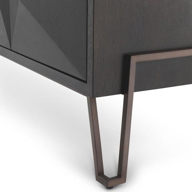 Dresser in Charcoal Brown Oak Veneer and Bronze Finish For Sale - Image 4 of 6