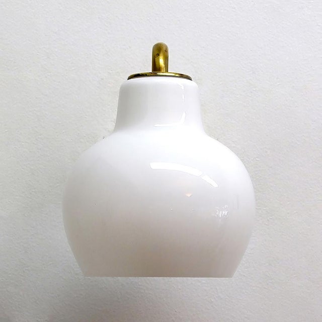 Mid-Century Modern Set of Vilhelm Lauritzen Wall Lights by Louis Poulsen, Brass & Opaline, 1955 For Sale - Image 3 of 9