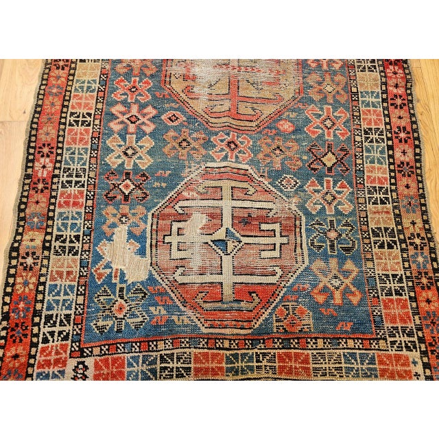19th Century Caucasian Shirvan Area Rug, Tribal Geometric Pattern, Blue & Ivory, 3’ x 5’ For Sale - Image 12 of 17