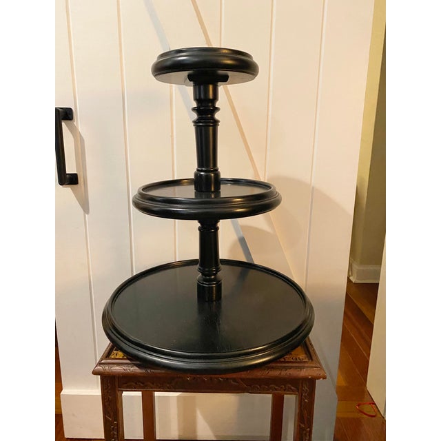 2000s Ethan Allen Black Wood 3Tier Centerpiece Lazy Susan Chairish