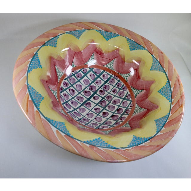 Shabby Chic 1990s Mackenzie Childs Boho Chic Huge Salad Serving/Centerpiece Bowl in the Keukenhof Pattern For Sale - Image 3 of 9