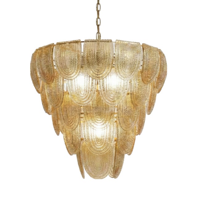 Art Deco Style Amber Murano Glass and Brass 5-Tier Waterfall Chandelier, 1970s For Sale