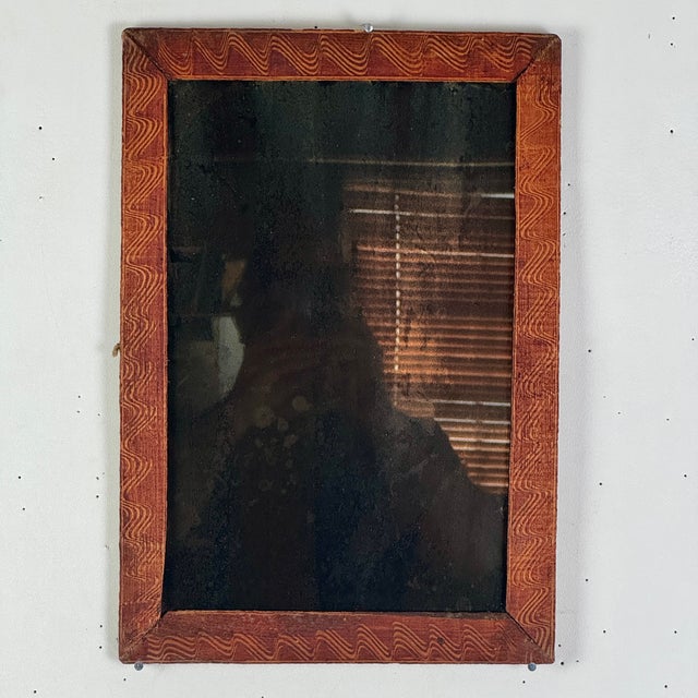 American Early 19th Century Primitive Distressed Mirror in Wood Frame With Unique Design For Sale - Image 3 of 5