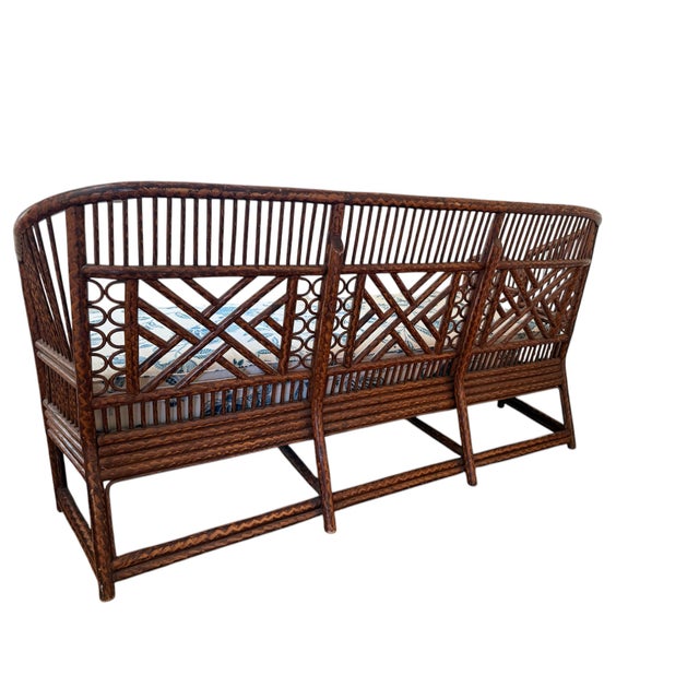 Wood Brighton Fretwork Tortoise Rattan Sofa Carolina Irving Cushion For Sale - Image 7 of 12