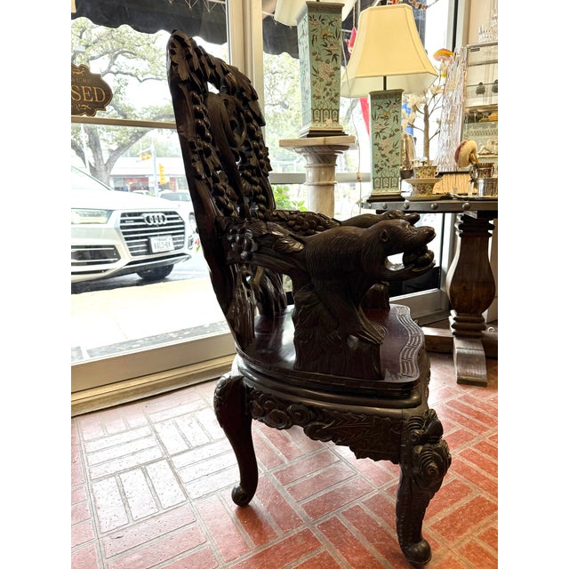 Wood 20th Century Asian Carved Monkey Arm Chair For Sale - Image 7 of 11